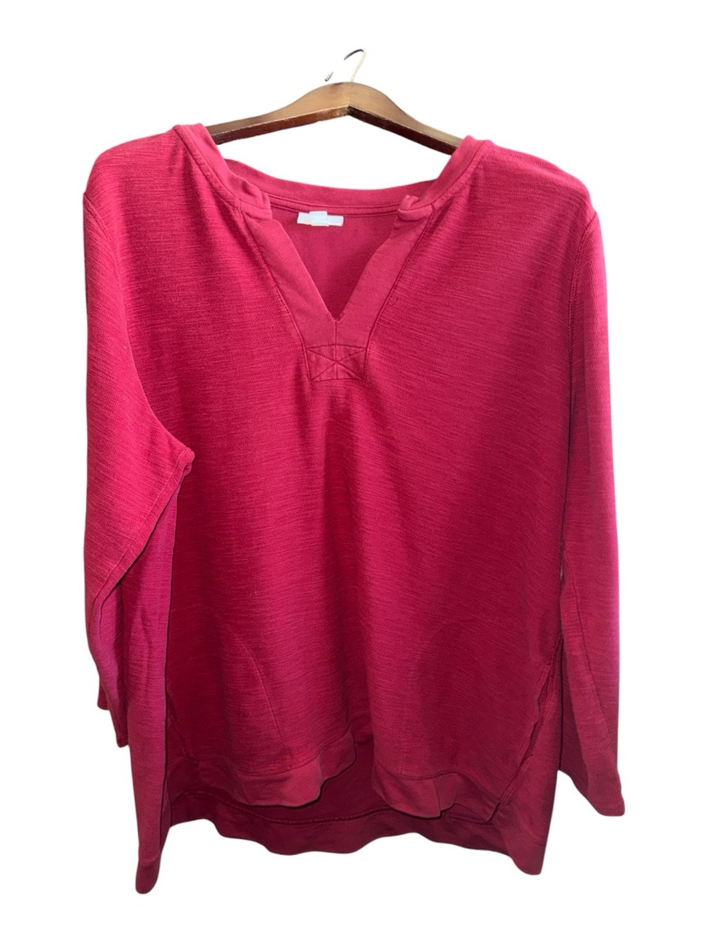 J. Jill Raspberry Red V-Neck Cotton Pullover Sweatshirt With Pockets Size 2XL